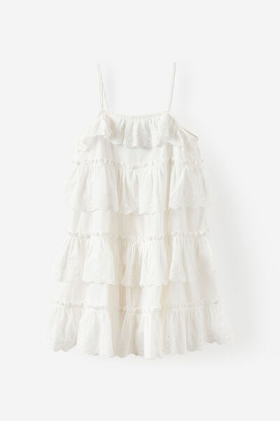 Sleeveless Broderie Dress, WHITE
