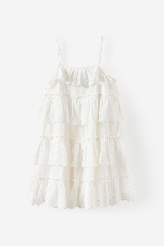 Sleeveless Broderie Dress, WHITE