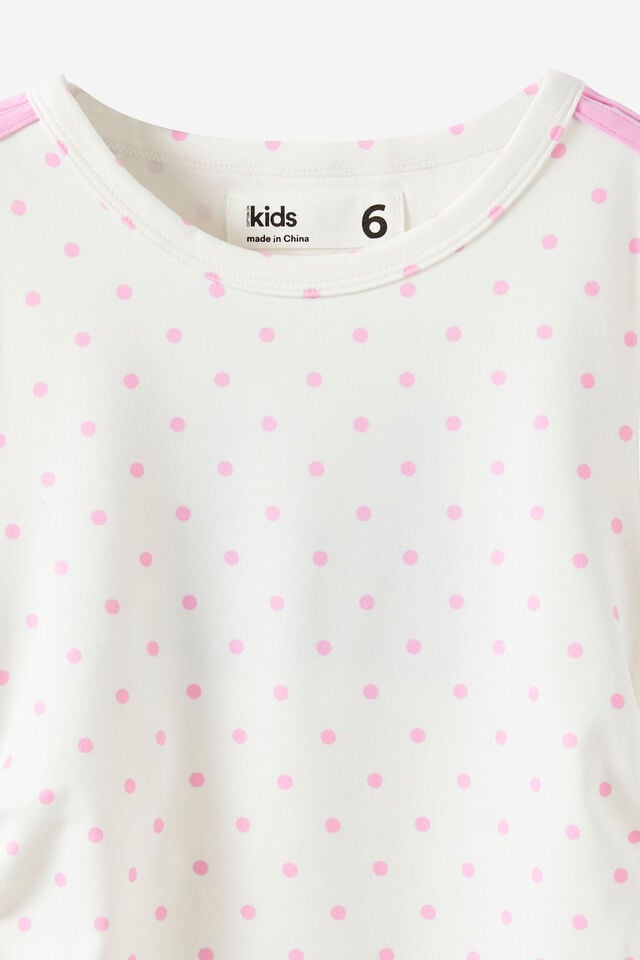 Soft Stretch Active Gathered Short Sleeve Baby Tee, VANILLA/PALE VIOLET SPOT