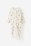 Littlie Organic Long Sleeve Zip Romper, MILK/CHRISTMAS ICONS - example image 1