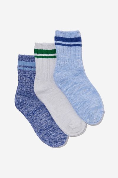 Kids 3Pk Crew Socks, DUSK BLUE/RETRO BLUE RETRO TWIST