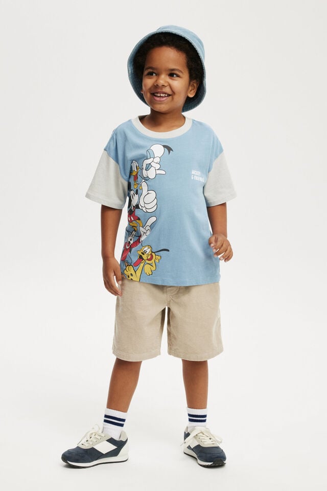 Camiseta - Mickey Mouse Drop Shoulder Short Sleeve Tee, LCN DIS DUSTY BLUE & WINTER GREY/MICKEY BFF