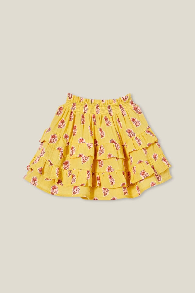Lana Tiered Skirt, CORN SILK/FLORA FLOWER STAMP