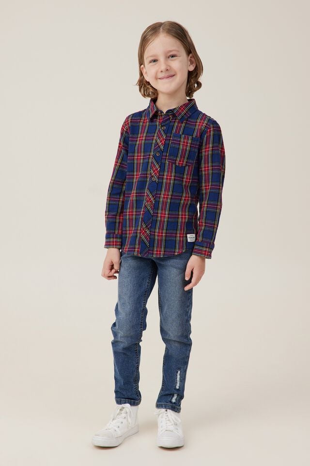 Rugged Long Sleeve Shirt, IN THE NAVY/HERITAGE RED PLAID