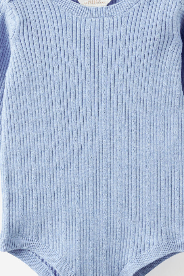Organic Blend Knit Long Sleeve Bubbysuit, BLUEBELL MARLE