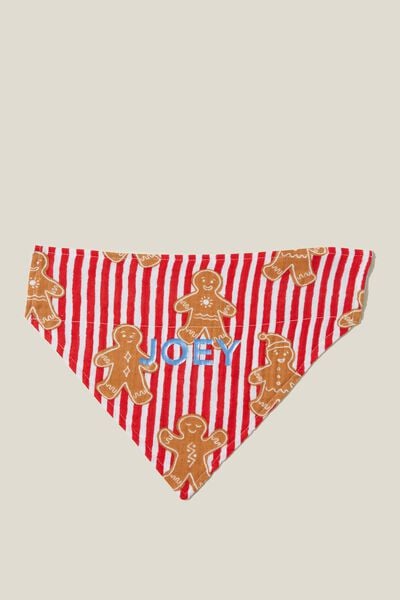 Pet Bandana - Personalised, ANTHURIUM RED/GINGERBREAD CANDY STRIPE