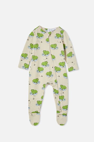 The Long Sleeve Zip Romper, RAINY DAY/FROG IN THE POND
