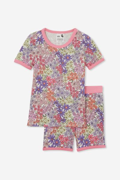 Harlow Super Soft Short Sleeve Pyjama Set, VANILLA/ITTY BITTY FLORAL