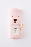 Baby Organic Snuggle Towel, POP PINK/BEAR - example image 1