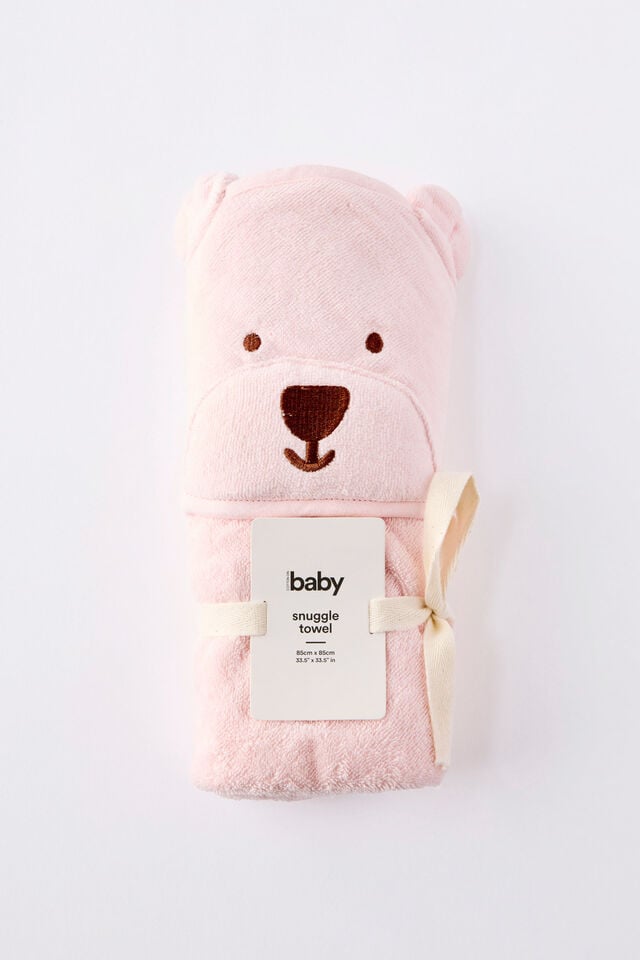 Baby Organic Snuggle Towel, POP PINK/BEAR