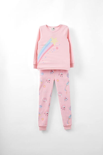 Mila Long Sleeve Pyjama Set, BLUSH PINK/UNICORN SPACE GLOW