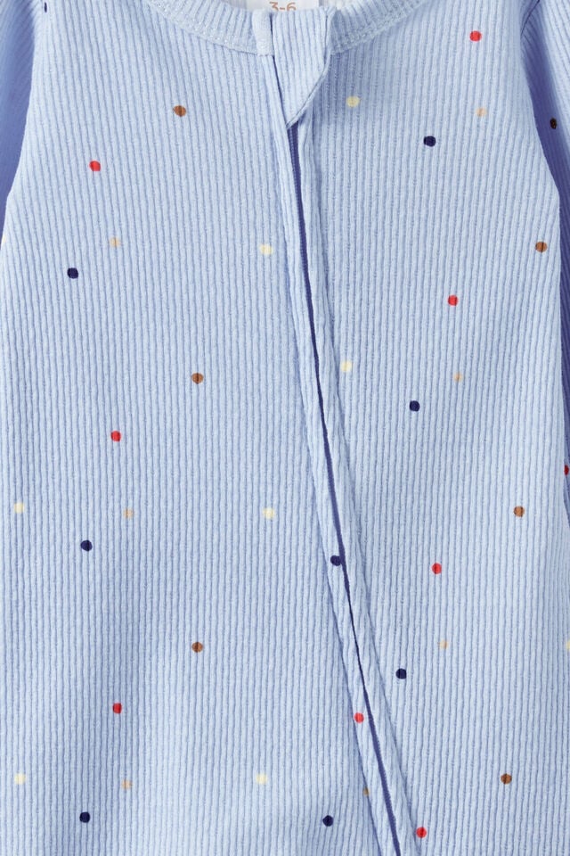 Littlie Organic Long Sleeve Zip Romper, BLUEBELL/MULTI SPOT