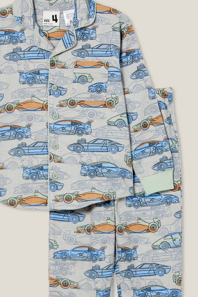 William Long Sleeve Pyjama Set, WINTER GREY/FAST CARS