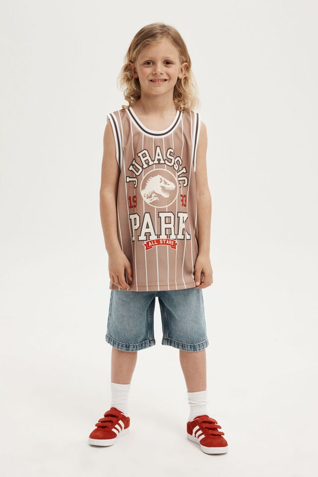 Jurassic Park Basketball Tank, LCN UNI TAUPY BROWN & WHITE STRIPE/JURASSIC P