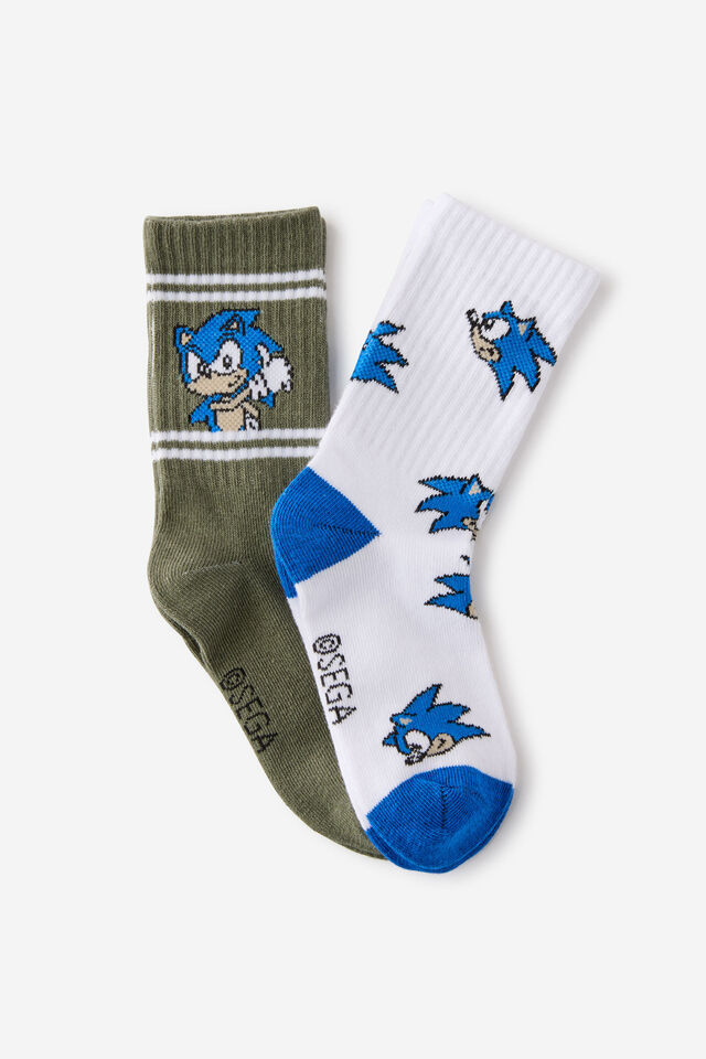Sonic the Hedgehog Crew Sock 2PK, LCN SEG KHAKI GREEN/SONIC