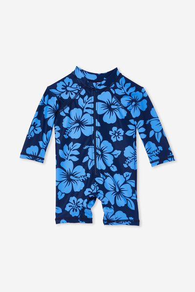 Cameron Long Sleeve Swimsuit, Bluebell/Dreamland Hibiscus