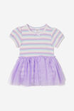 Violet Puff Sleeve Tulle Dress, VINTAGE LILAC/RAINBOW STRIPE - alternate image 1