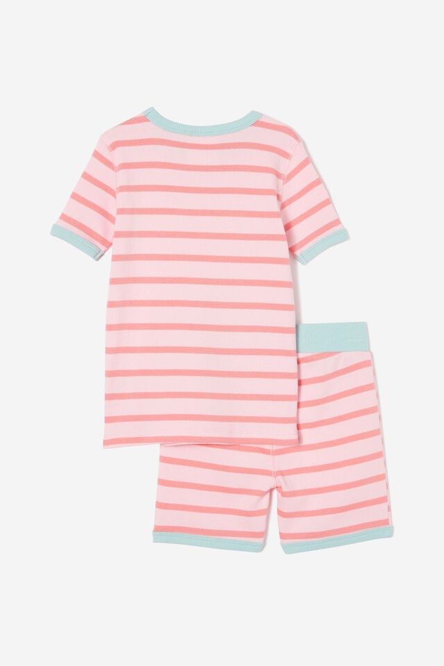 Talia Short Sleeve Pyjama Set, MARIAN STRIPE BLUSH PINK/ ORANGE CORAL