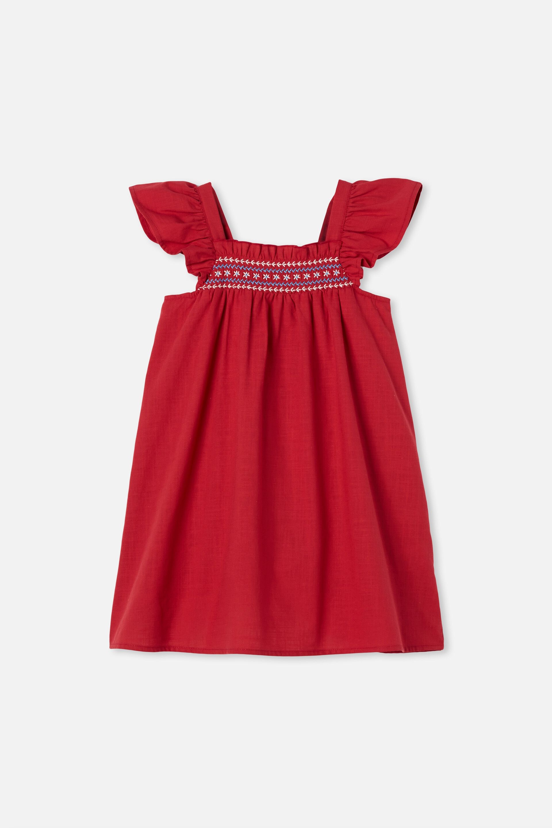 red flutter sleeve dress