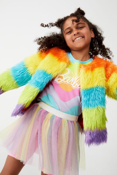License Barbie Faux Fur Jacket, LCN MAT #1 RAINBOW