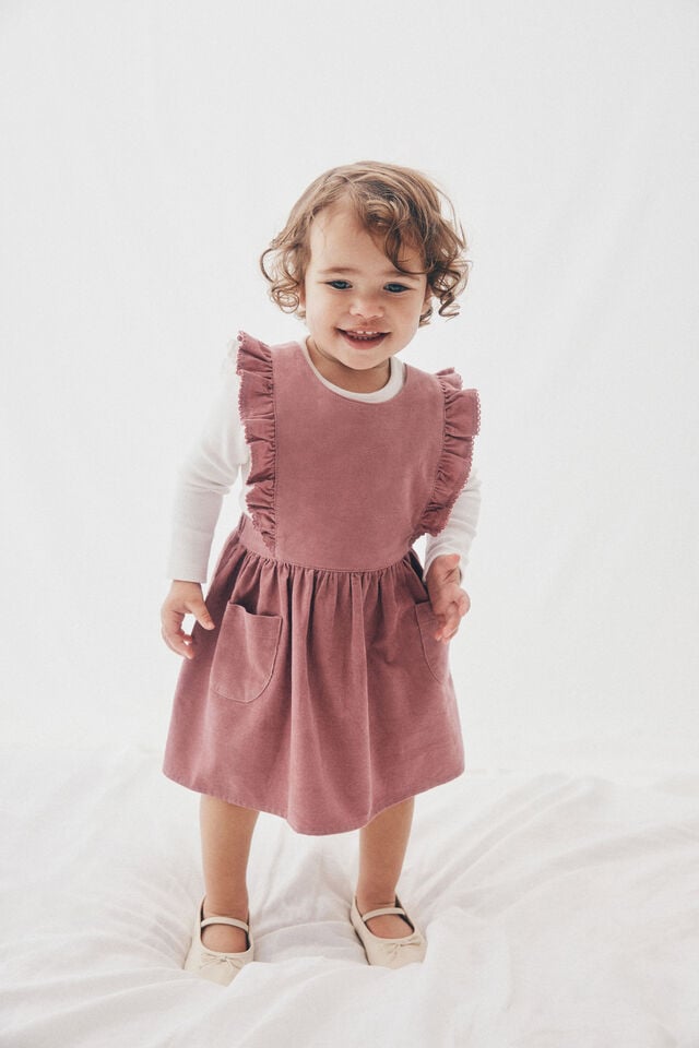 Paige Ruffle Pinafore Dress, DUSTY BERRY