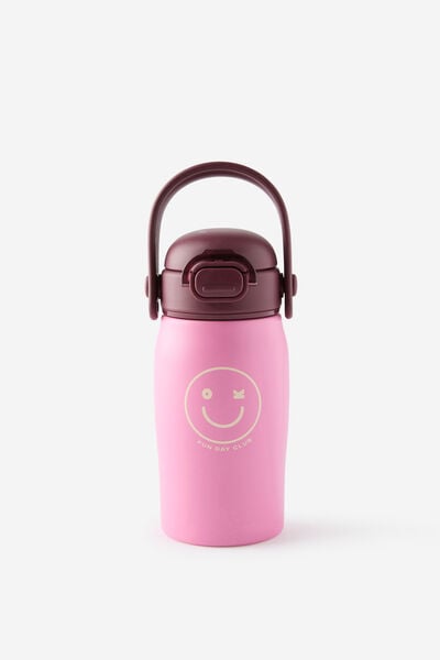 Kids Fun Day Metal Drink Bottle, STRAWBERRY MILK/BORDEAUX