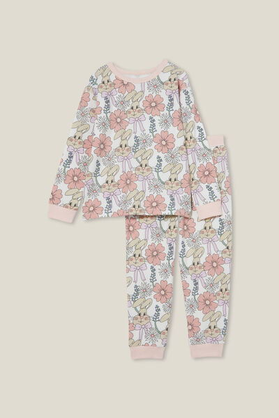 Ava Long Sleeve Pyjama Set, VANILLA/FLORAL BUNNIES