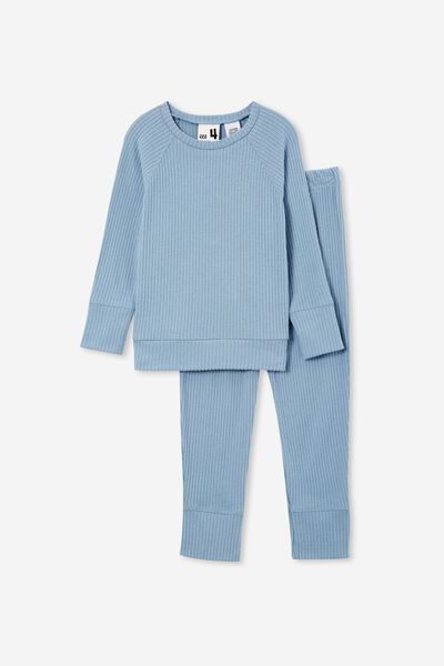 Declan Long Sleeve Pyjama Set, DUSTY BLUE