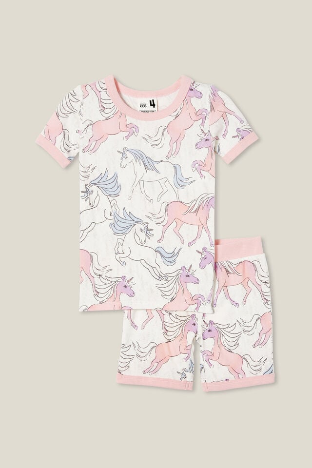 Harlow Super Soft Short Sleeve Pyjama Set, VANILLA/BREEZY UNICORN