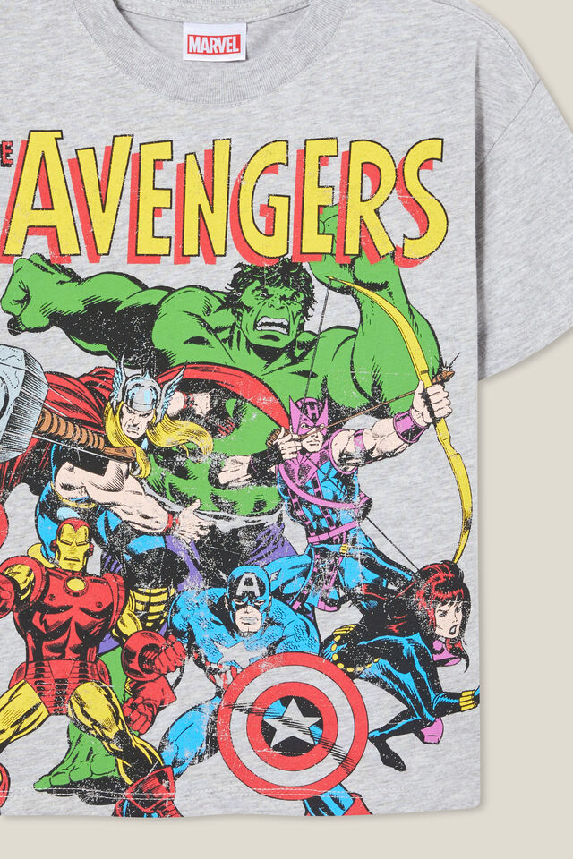 Camiseta - The Avengers License Drop Shoulder Short Sleeve Tee, LCN MAR FOG GREY MARLE/THE AVENGERS
