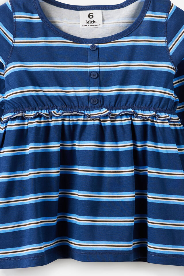 Long Sleeve Jersey Babydoll Top, DENIM NAVY STRIPE