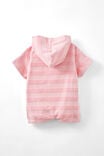 Baby Hooded Towel Romper, BLUSH PINK/JACQUARD STRIPES - alternate image 3