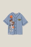 Space Jam License Baseball Short Sleeve Shirt, LCN WB DUSTY BLUE STRIPE/SPACE JAM - alternate image 1