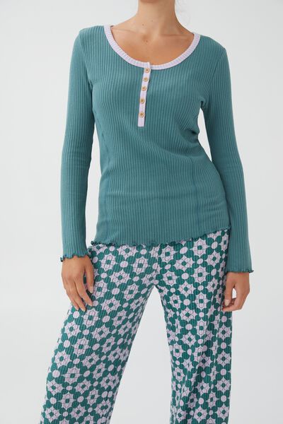 Clara Adults Long Sleeve Pyjama Set, TURTLE GREEN