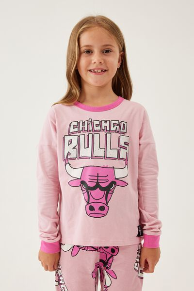 Ava Long Sleeve Pyjama Set Licensed, LCN NBA MARSHMALLOW PINK/CHICAGO BULLS