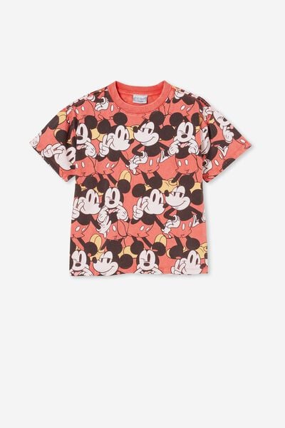 License Drop Shoulder Short Sleeve Tee, LCN DIS FLAME RED /ALL OVER MICKEY