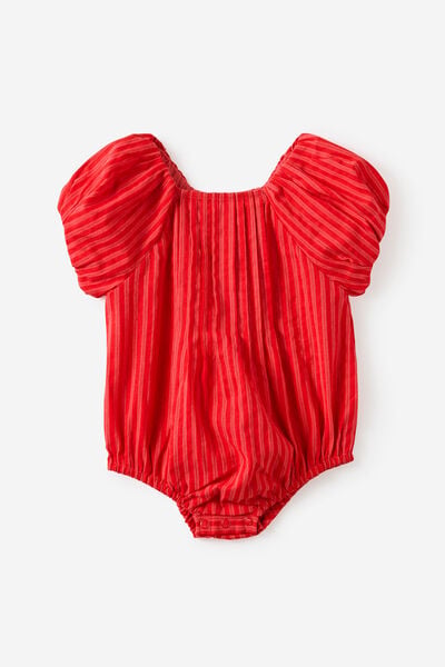 Baby Woven Raglan Bubbysuit, VARSITY RED STRIPE