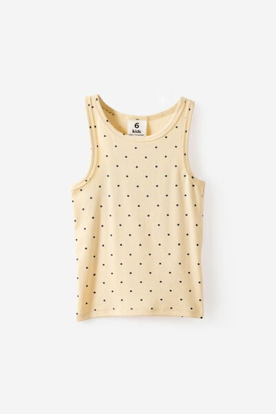 Fitted Essential Racer Back Tank, BUTTER YELLOW/DENIM NAVY SPOT