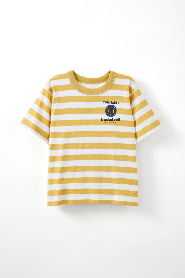 Jonny Short Sleeve Graphic Print Tee, CORN SILK/WHITE STRIPE BASKETBALL CHAMPS