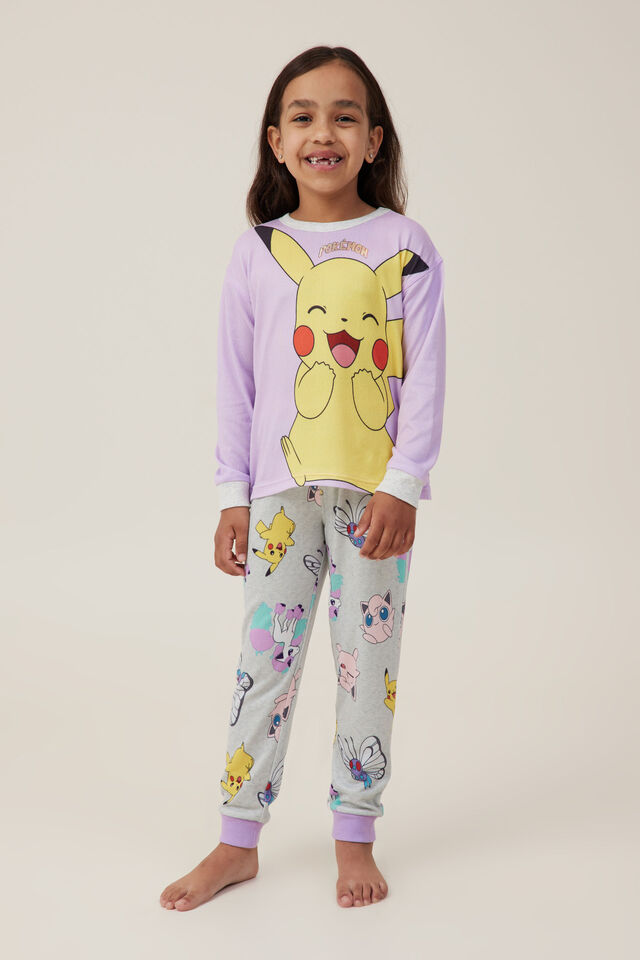 Serena Long Sleeve Pyjama Set Licensed, LCN POK PALE VIOLET/POKEMON PIKACHU