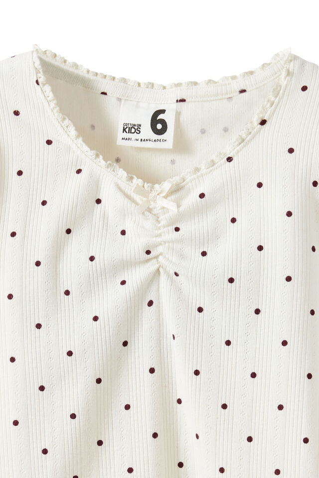 Fitted Essential Long Sleeve Ruched Top, VANILLA/BORDEAUX SPOT