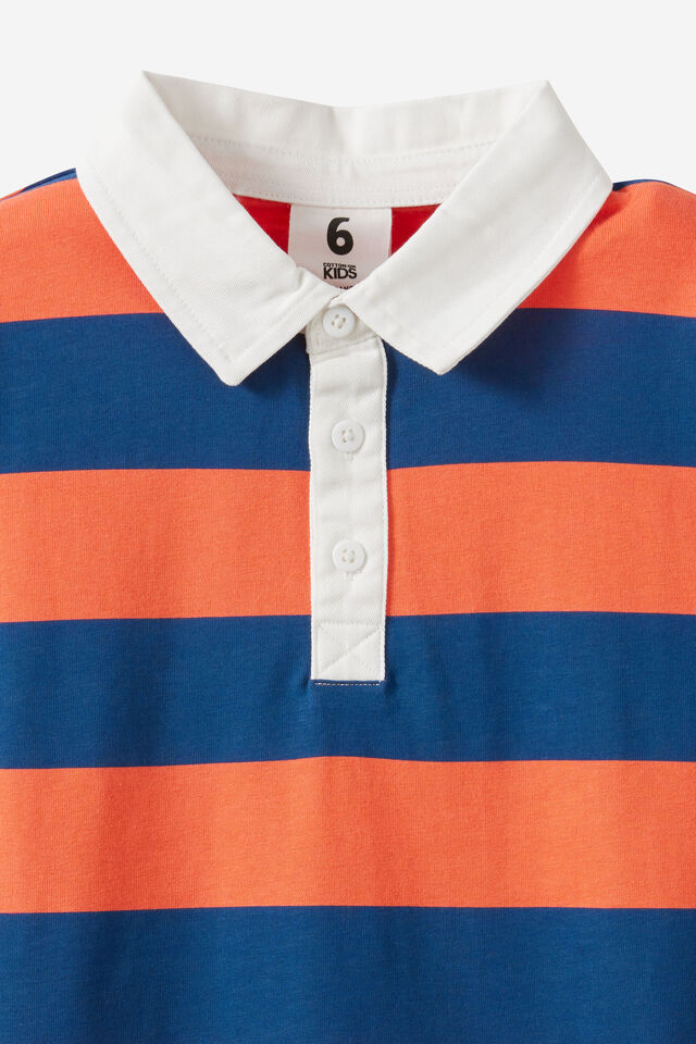 Jersey Rugby Ss Polo W/ Nylon Collar, CHILLI PUMPKIN/DEEP DIVE STRIPE W/ PIP