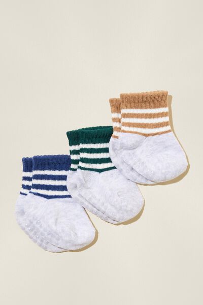 3Pk Baby Socks, TAUPY BROWN/IN THE NAVY/TURTLE GREEN