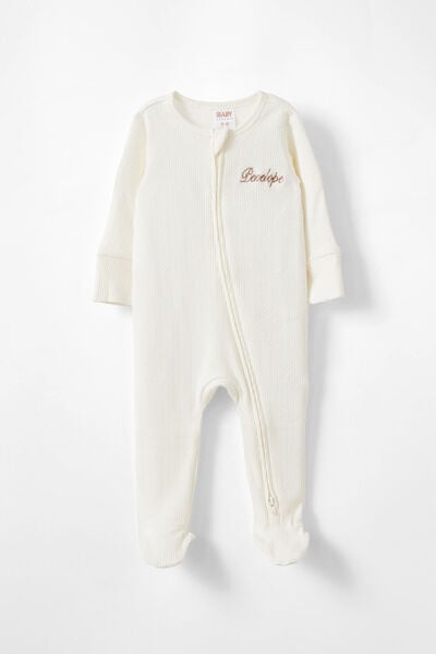 Organic Pointelle Zip Romper - Personalised, MILK