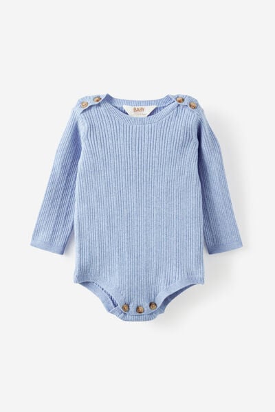 Organic Blend Knit Long Sleeve Bubbysuit, BLUEBELL MARLE