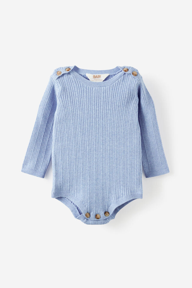 Organic Blend Knit Long Sleeve Bubbysuit, BLUEBELL MARLE