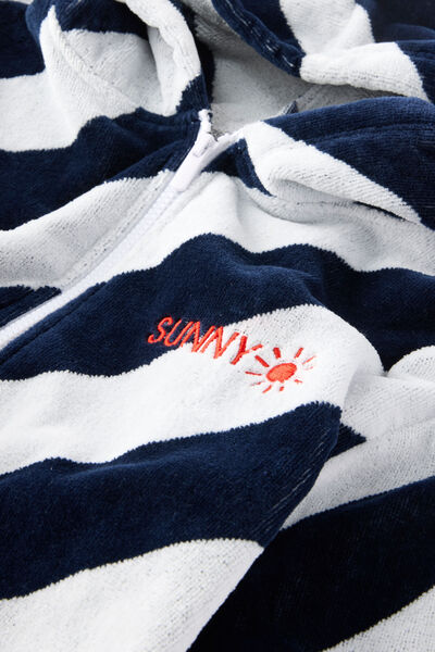 Kids Zip Thru Hooded Towel - Personalised, SQUID INK/WHITE DIAGONAL STRIPE