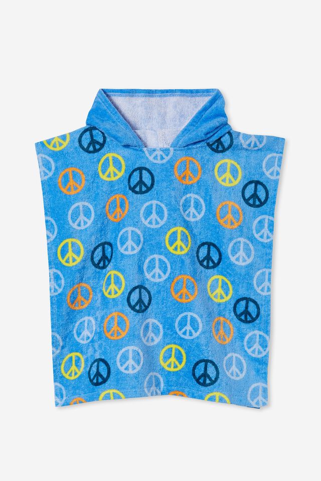 Baby Hooded Towel, PEACE SIGNS/BLUEBELL