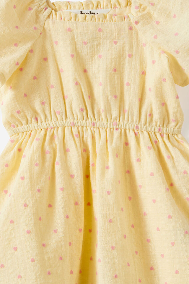 Baby Woven Short Sleeve Dress, BABY YELLOW