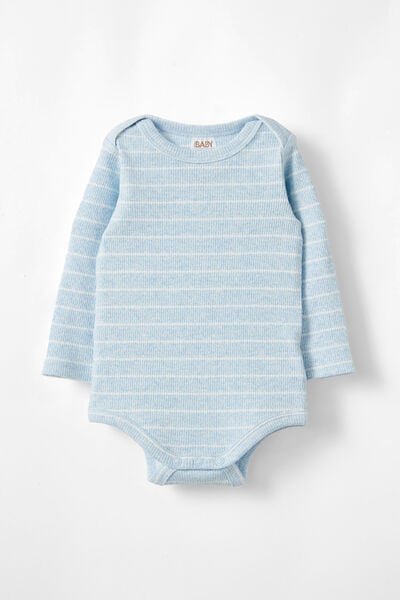 Organic Pointelle Long Sleeve Bubbysuit, BLUE MARLE/VANILLA STRIPE